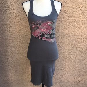 Bejeweled ribbed Cotton mini dress rhinestones S